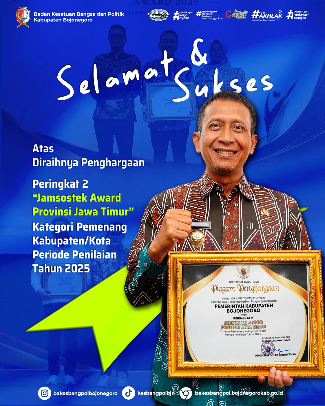 Bojonegoro Raih Peringkat Kedua Jamsostek Award 2026 Jawa Timur